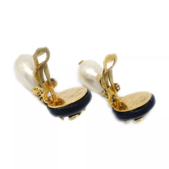 Chanel Artificial Pearl Dangle Earrings Clip-On Gold 96P 29890 - Picture 2 of 4